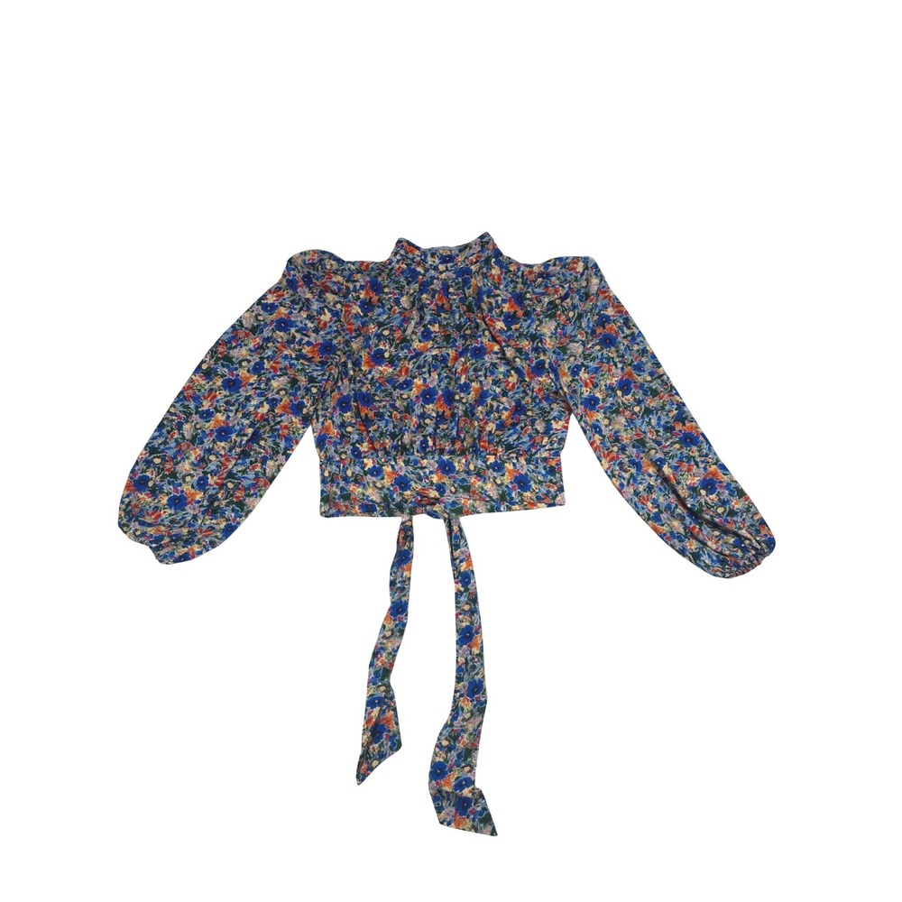 Elliatt Fayre Top In Blue Floral Open Back Balloon Sleeve‎ Crop Top E1052145 XS